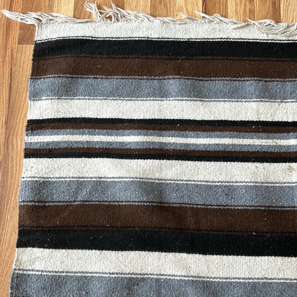 Vintage Mexican wool rug blanket eagle snake brown black stripe fringe boho82x47 - Picture 3 of 16
